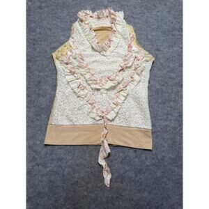 Anthropologie Meadow Rue Cream Lace Ruffle Floral Sleeveless Top Size M